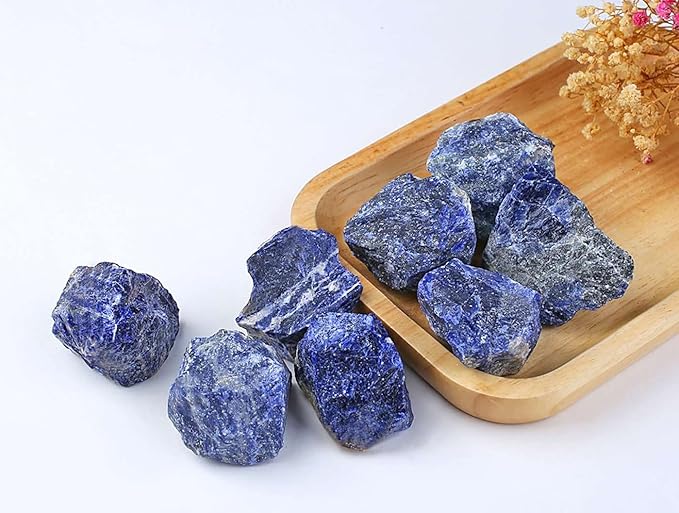 LAIDANLA 1lb 2" Sodalite Natural Rough Stones Crystal Large Raw Crystals Bulk Healing Gemstones for Reiki Healing Tumbling Fountain Rocks Wire Wrapping Decoration Cabbing Lapidary