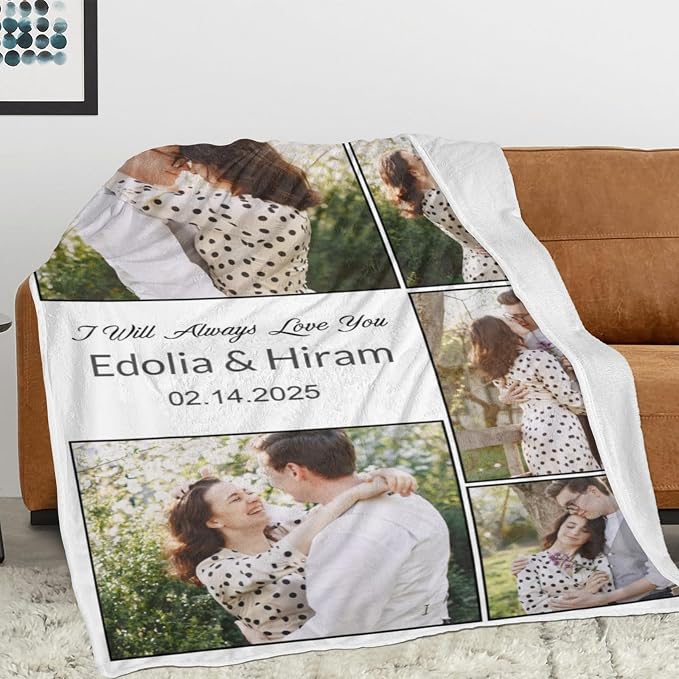 Custom Blanket with Pictures, Personalized Photo Blanket for Mom | Personalized Mothers day Fathers Day Christmas Anniversary Birthday for Women Men Her Him Mom Dad Couple Girlfriend Boyfriend