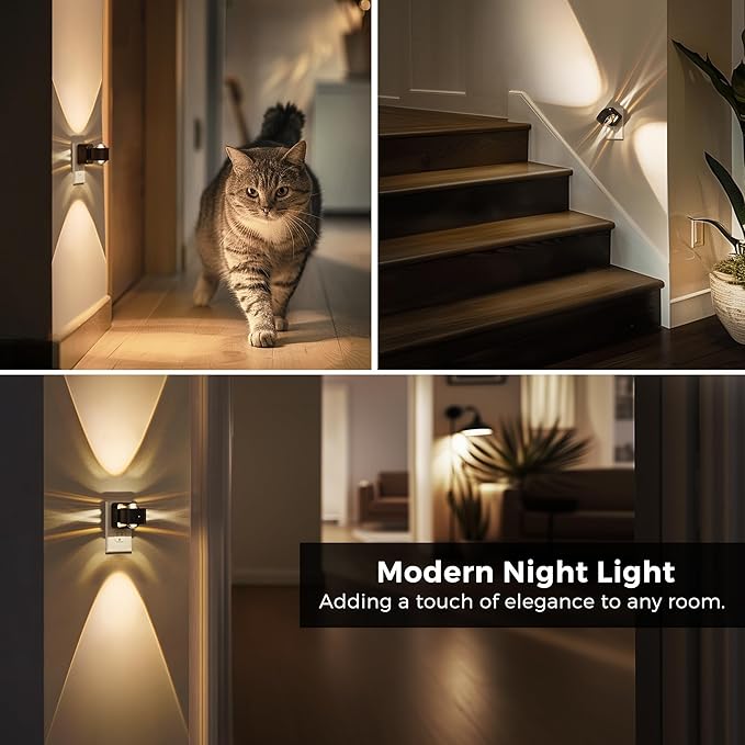 L LOHAS LED Night Light, Night Lights Plug into Wall, Projector Nightlight | Dusk to Dawn Sensor, 180°Rotating Nightlights, Soft White Ambient Lighting for Bathroom, Hallway, Gaming Room, Gifts,1 Pack