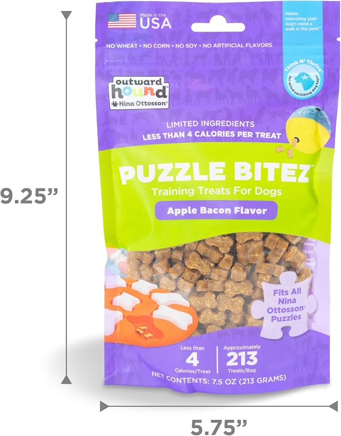 Outward Hound Nina Ottosson Puzzle Bitez Dog Treats, Apple Bacon, 7.5 oz | USA Made, Healthy Bite-Sized Treats for Training Reward & Interactive Puzzle Toys, No Artificial Additives, Dogs & Puppies