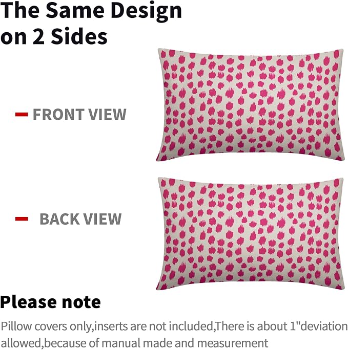 Hot Pink Cream Pillow Covers 12x20 Set of 2 Boho Design Polka Dot Throw Pillows Modern Brush Strokes Print Decorative Outdoor Pillowcase Lumbar Cushion Cover Linen Pillow Case for Home Sofa Couch Bed