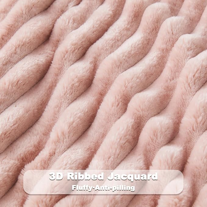 NEWCOSPLAY Fleece Ribbed Cozy King Blanket for Couch, Pink, 90"x110" | Premium Silky Flannel Blanket, Soft Lightweight Fluffy Throw Blanket for Bed Sofa Decor, Gift for All Season Use