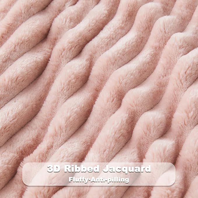NEWCOSPLAY Fleece Ribbed Cozy Twin Blanket for Couch, Pink, 60"x80" | Premium Silky Flannel Blanket, Soft Lightweight Fluffy Throw Blanket for Bed Sofa Decor, Gift for All Season Use