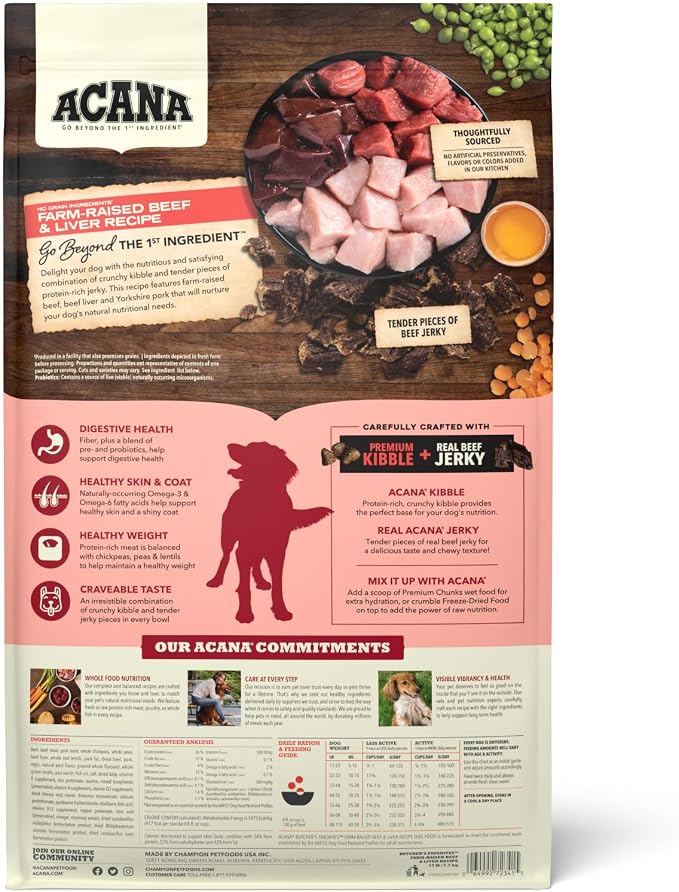 ACANA Butchers Favorites Grain-Free Dry Dog Food Farm-Raised 17lb Bag | High Protein, Made in the USA, Skin & Coat, Digestive Health, Real Beef, Global Quality Ingredients