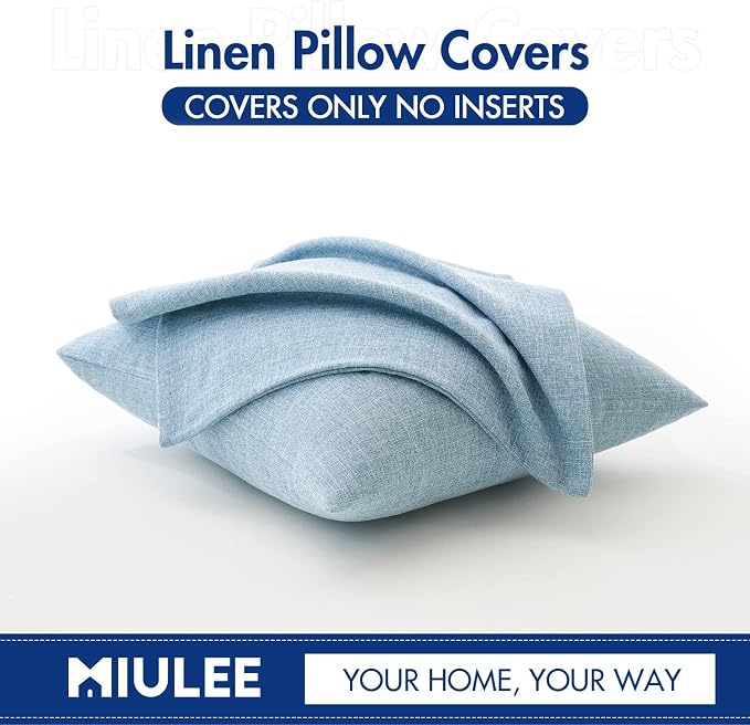 MIULEE Pack of 2 Decorative Linen Burlap Textured Pillow Covers Farmhouse Boho Accent Pillowcases Spring Coastal Home Decor for Couch Sofa Bedroom Living Room 22x22 Inch Light Blue