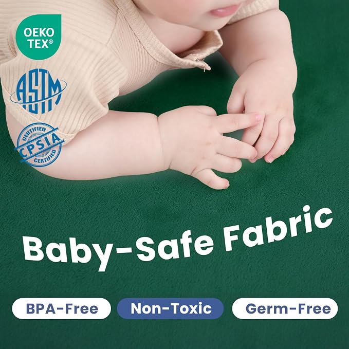 Baby Play Mat for Floor,1.3" Thick Memory Foam Tummy Time Mat,Water Repellent Soft Velvet Nursery Rug,Extra Large Non Slip for Crawling,Toddlers,Infants,Kids,Tatami Style for Living Room(Dark Green)