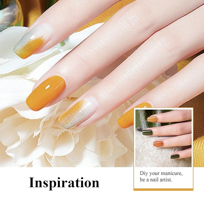 Imtiti Gel Nail Polish, 1 Pcs 0.5 Fl Oz Orange Yellow Gel Polish Soak Off LED U V Nail Gel Polish Neutral Gel Nail Polish DIY Nail Art Starter Manicure Salon Gel Nail Kit for Women Girls