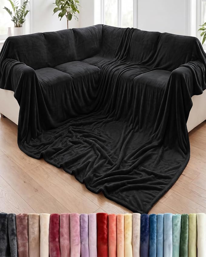 Ultra Soft Fleece Blanket Oversized King Size - Flannel Fleece Luxury Blanket - Lightweight for Couch Bed Chair - Thick, Warm and Breathable - All Season Cozy, Black