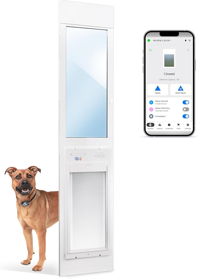 Power Pet Roll Up Smart Patio Pet Door by High Tech Pet, Proven Pet Operated Technology, Manual or App Control, 24/7 Timers, Safe, Secure, Airtight and Weatherproof (Patio Regular - 75-80¼, Medium)