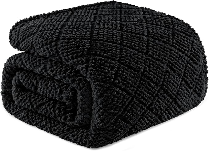 Whale Flotilla Soft Fleece Queen Size Blanket for Bed, Black | Jacquard Waffle Blankets for Home Decor, Lightweight and Cozy, All Season Suitable, 90x90 Inch