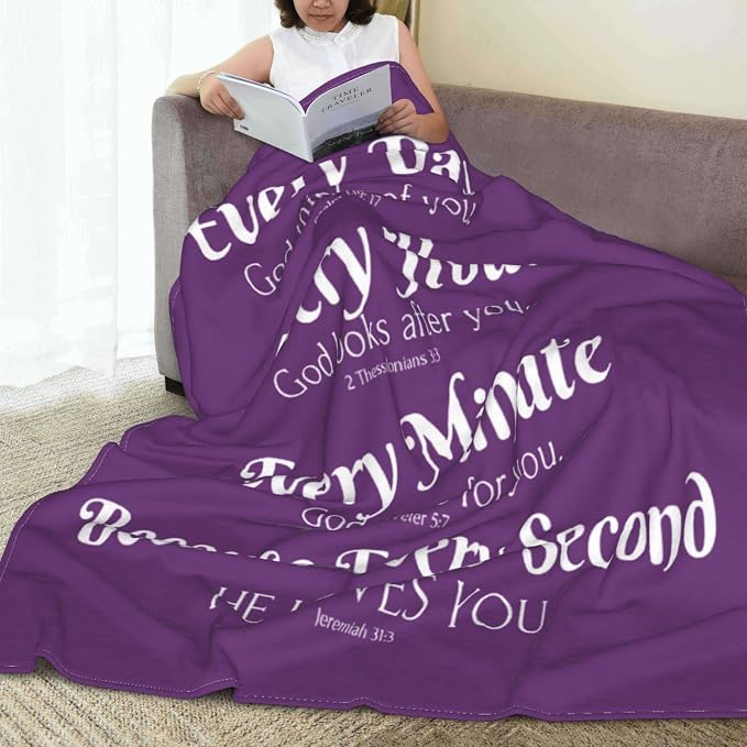 QETXVI Bible Verse Blanket with Inspirational Thoughts and Prayers- Religious Throw Blanket Soft Lightweight Cozy Plush Warm Blankets for Women Men Gift (Purple, 50"X 60")