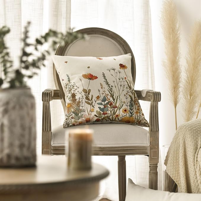 AVOIN colorlife Fall Flowers Throw Pillow Covers 18x18 Inch Set of 2 | Seasonal Autumn Thanksgiving Harvest Decoration for Sofa Couch Farmhouse Living Room Decor