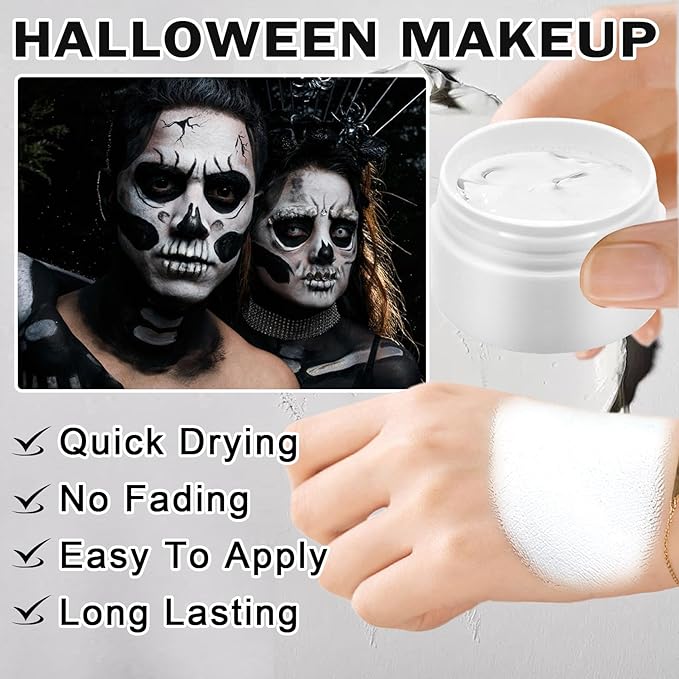Black and White Face Painting Kit Professional Halloween Face Paint,Oil Based Face Paint Halloween Makeup Kit with 3Pcs Facepaint Brushes,Body Paint for Cosplay,Costume and Theater