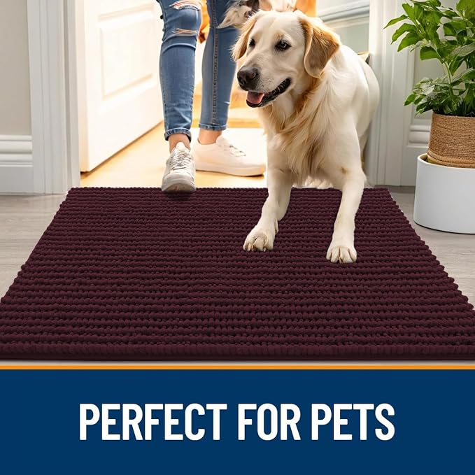 OLANLY Dog Door Mat for Muddy Paws 44x24, Extra Absorbent Chenille Mud Mat | Caramel Russet, Absorbs Moisture and Dirt, Non-Slip Machine Washable Doormat, Quick-Drying Indoor Entryway Floor Mat for Dogs