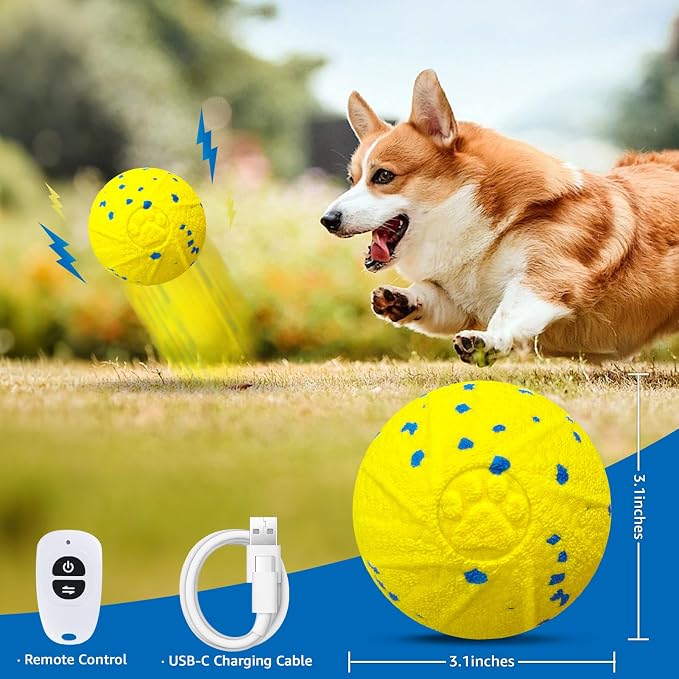 Dolita Interactive Dog Toy with Remote 3 Modes Moves Vibrating Ball, Self Bouncing Dog Ball, Smart Automatic Rolling Ball, E-TPU Material for Large/Medium Dogs
