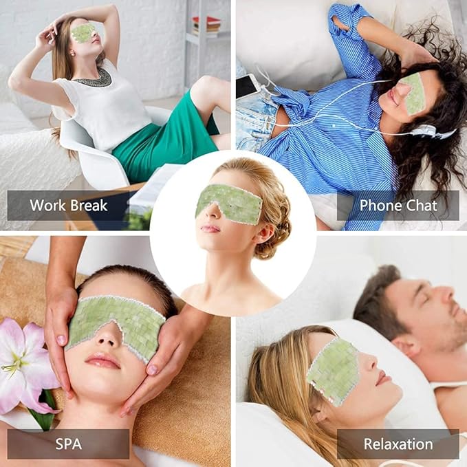 Natural Jade Eye Cover, 100% Jade Stone Lined with Beads Eye Massage Tool Anti-Aging Hot or Cold Therapy Eye Mask for Eliminate Wrinkles, Puffiness, and Irritation