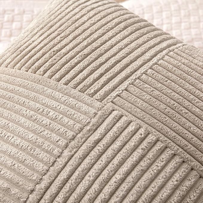 MIULEE Taupe Decorative Throw Pillow Covers for Couch 20x20 Inch | 2 Pack, Boho Farmhouse Pillow Covers, Soft Cross Corduroy Patchwork Textured Cushion Cases For Bed Sofa