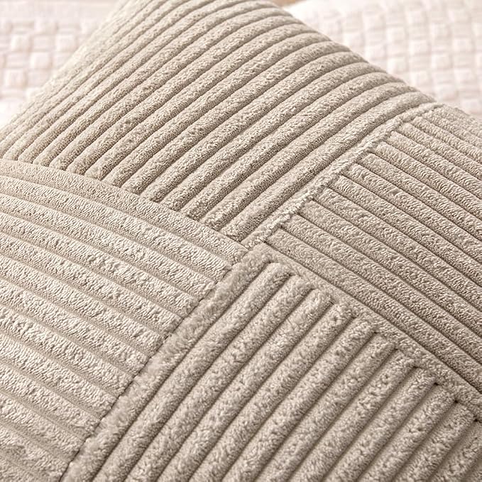 MIULEE Taupe Decorative Throw Pillow Covers for Couch 18x18 Inch | 2 Pack, Boho Farmhouse Pillow Covers, Soft Cross Corduroy Patchwork Textured Cushion Cases For Bed Sofa