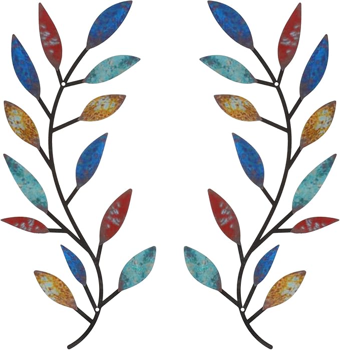 Zhengmy 2 Pcs Metal Leaf Wall Art Vine Branch Decor,Elegant Color | Olive Branch Metal Decor for Living Room Hallway, Symmetrical Leaf Pair for Doorway Entryway, Lightweight Hanging Art Design
