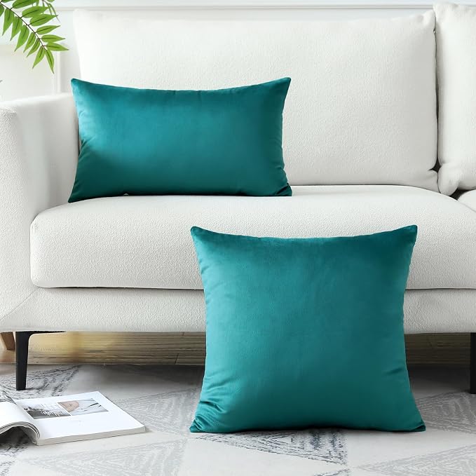 Artscope Luxury Velvet Pillow Covers Decorative Square Pillowcases Soft Solid Cushion Cases for Couch Sofa Bedroom Home Decor 24x24 Inch Teal
