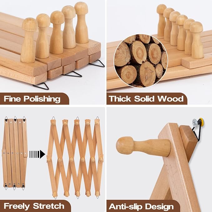 SCUNDA Wall Rack with 16 Hooks, Wooden Wall Expandable Coat Rack for Coat, Hats, Baseball Caps, Coffee Mug, Jewelry(Natural)