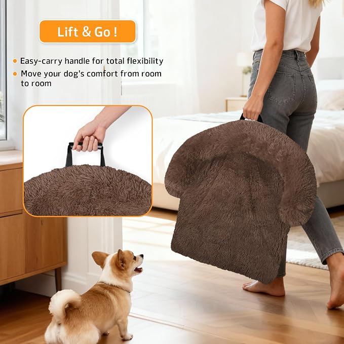 GGIB Calming Dog Bed Fluffy Plush Dog Mat for Furniture Protector with Removable Washable Cover for Large Medium Small Dogs and Cats (Medium, Coffee)