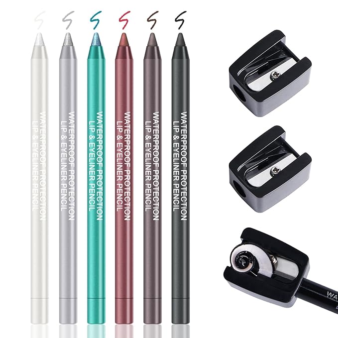 Ownest 6 Colors Eyeliner Gel Pencil, Pearl Metallic Gel Eyeliner Pen, Silky Creamy Eyeliner for Professional Eyes Makeup, High Pigmented Lasting Liner Set, with Two Makeup Pencil Sharpener-Set A