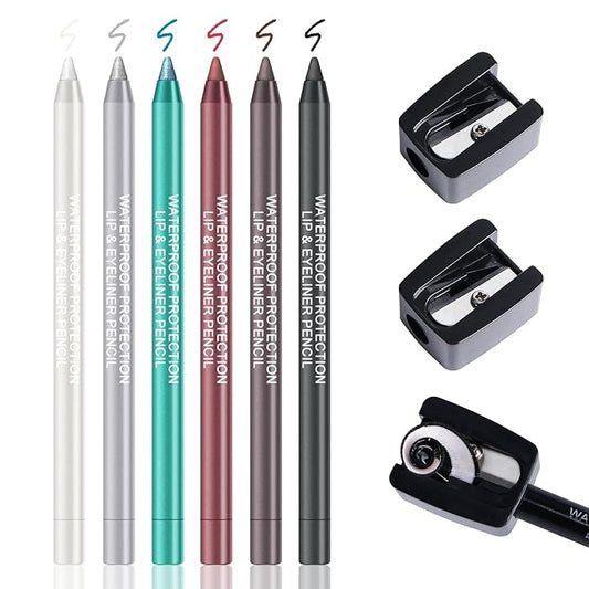 Ownest 6 Colors Eyeliner Gel Pencil, Pearl Metallic Gel Eyeliner Pen, Silky Creamy Eyeliner for Professional Eyes Makeup, High Pigmented Lasting Liner Set, with Two Makeup Pencil Sharpener-Set A
