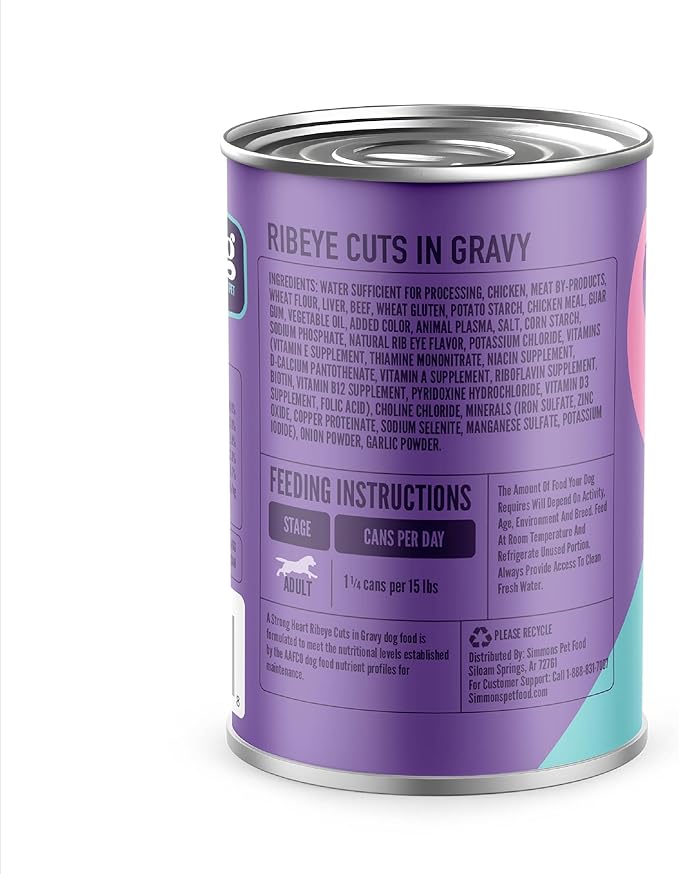 A Strong Heart Ribeye Flavor Cuts in Gravy, 13.2oz Cans, 12pk | Real beef, complete & balanced all life stages, Made in USA, savory gravy