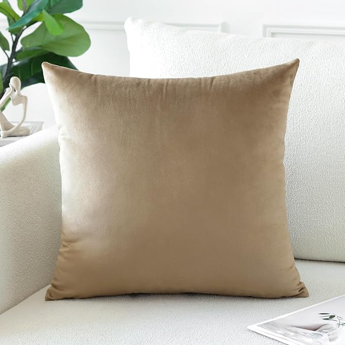 Artscope Luxury Velvet Pillow Covers Decorative Square Pillowcases Soft Solid Cushion Cases for Couch Sofa Bedroom Home Decor 16x16 Inch Golden Brown
