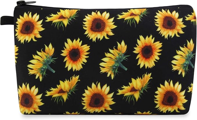 MAGEFY Sunflower Makeup Bag for Women, Portable Travel Cosmetic Bag with Black Zipper Pouch Waterproof Makeup Pouch Multifunctional Small Bag for Women (1 pack, sunflower 0173)