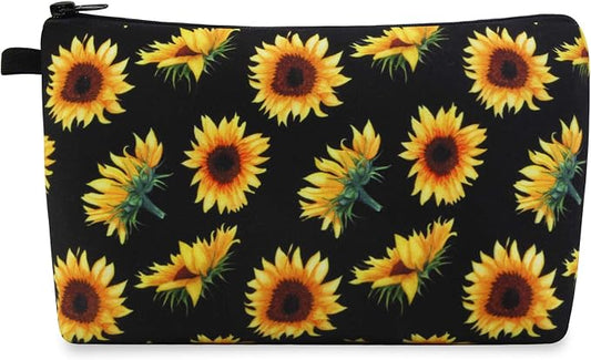 MAGEFY Sunflower Makeup Bag for Women, Portable Travel Cosmetic Bag with Black Zipper Pouch Waterproof Makeup Pouch Multifunctional Small Bag for Women (1 pack, sunflower 0173)
