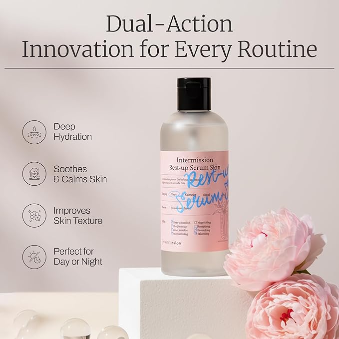 Intermission Rest-Up Serum Skin – Hydrating Toner + Serum All-in-One, CHEMOCICA™ 800,000 ppm, Cica Complex with Centella Asiatica, Hyaluronic Acid & Ceramide, Lightweight Facial Skincare (9.8 Ounce)