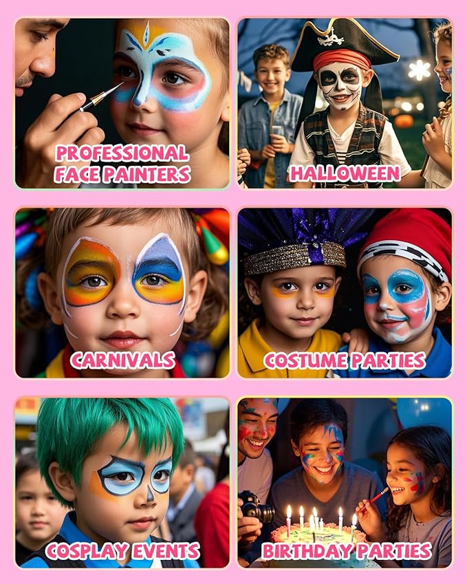 Anka Bella Professional Face Painting Kit for Kids Adults,Water Activated Split Cake Face Paint(12x10gm),Non-Toxic Face Paint Palette for Birthday Parties/Halloween/Carnival