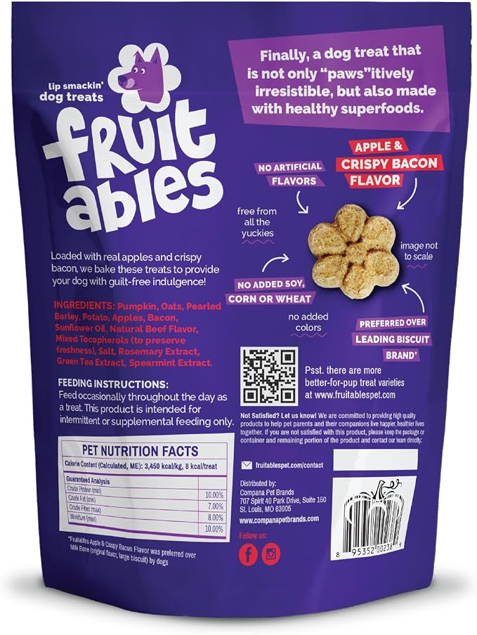 Fruitables Baked Dog Treats, Pumpkin Snacks for Dogs, Low Calorie & Delicious, No Wheat, Corn or Soy, Healthy Puppy Training Treats, Made in the USA, Apple and Crispy Bacon Flavor, 7oz | Healthy Dog Treats, Training Treats, Crunchy Dog Biscuits, Limite...