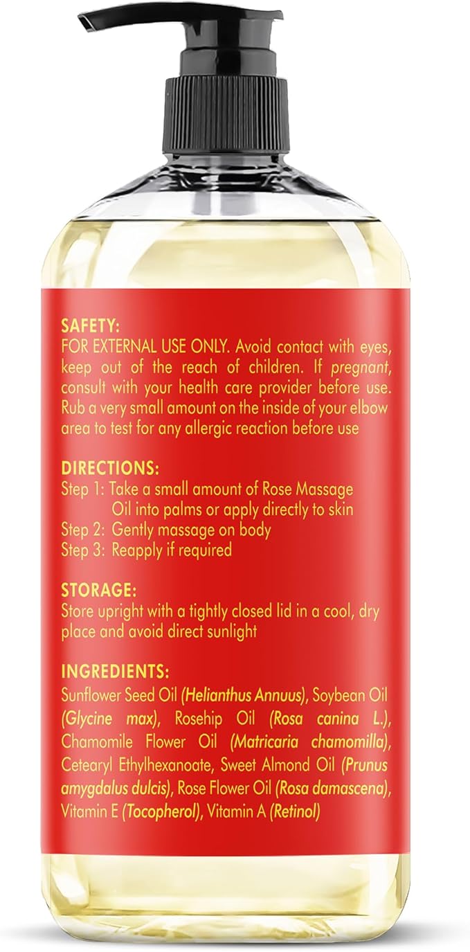 MAJESTIC PURE Rose Massage Oil for Massage Therapy - Refreshing, and Relaxing - Natural Oils - for All Skin Types - Men and Women Massage Lotion- 8 fl oz