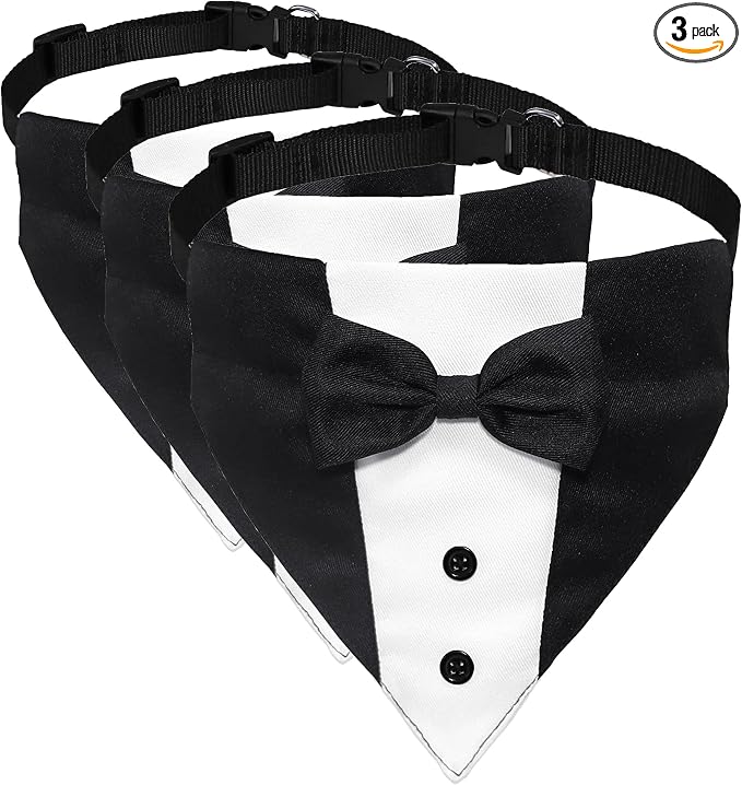 GOYOSWA Dog Tuxedo Suit Wedding Bandana Collar with Bow Tie, Adjustable Formal Dog Tux, Engagement Birthday Tuxedo for Small Medium Large Dogs Pets (Large: Neck 15”-25”) (Pack of 3)