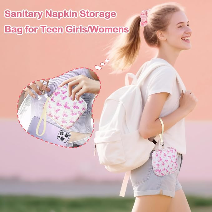 Likesing Tampon Holder for Purse, Quilted Period Bag Sanitary Napkin Storage Bag for Girls Womens, Portable Feminine Emergency Pad Period Pouch(Orange Dog)