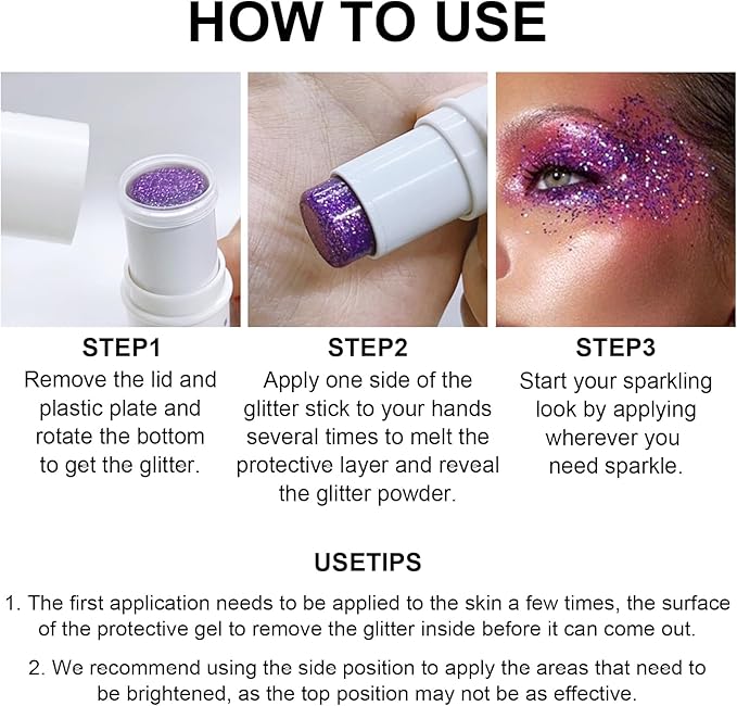 Body Glitter Stick - Sparkling Holographic Mermaid Sequins, Chunky Gel, Blue, Multiuse Face & Body Waterproof Paint