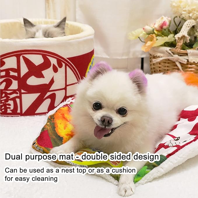 寵幸 Ramen Noodle Cat Bed, Soft Warm Washable for Cats Dogs | Creative Pet Nest, Indoor Use, Removable Cushion, Multi-Size Fit, Dog & Cat Dual Use