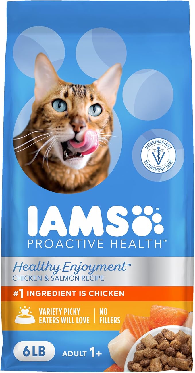 IAMS Healthy Enjoyment Dry Cat Food, Chicken & Salmon Recipe, 6 lb | Vet-recommended, Real Chicken #1 ingredient, Natural fiber & prebiotics, Supports Immune & Digestive Health, Muscle Care