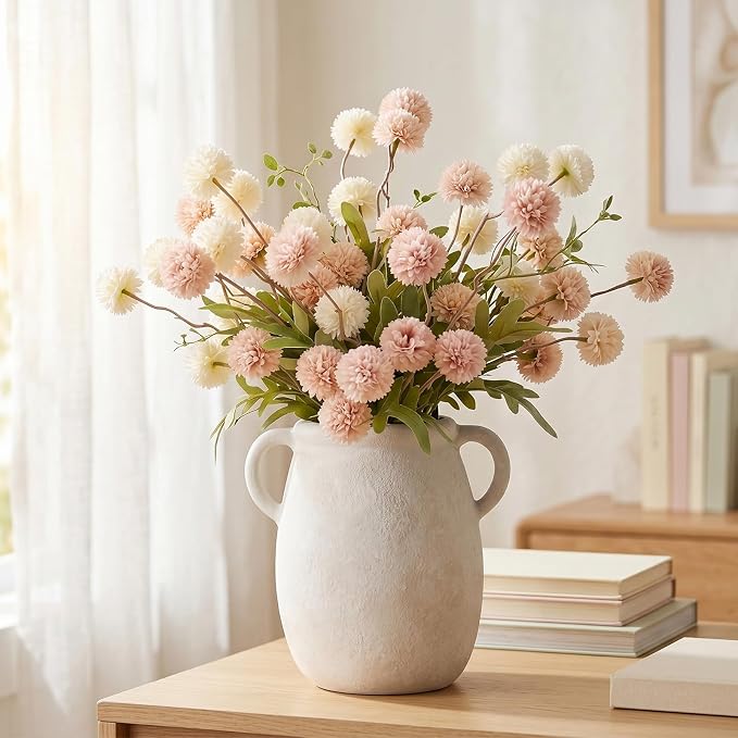 Ceramic Flower Vase with Handle, 7.9in Waterproof Farmhouse Table Rustic Vases, Large Flower Terracotta Pottery Vases for Home Decor, Living Room,Table, Handcrafted (Antique)