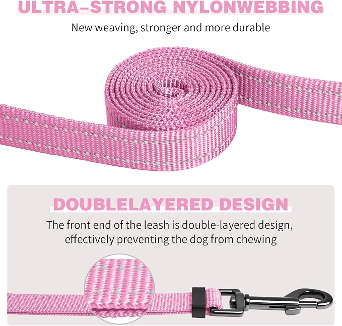 Kazazoo Hands-Free Dog Leash Adjustable Length 5-8 Ft,Waist & Crossbody Leash for Walking with Small Dogs Bichon Frisé & Teddy Reflective Strips, Ballistic Nylon, Waist Belt, Lightweight Pink
