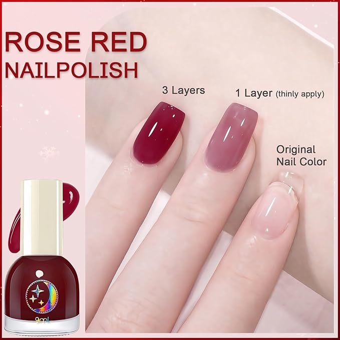 NovaCharm Jelly Red Nail Color, Water Based Quick Dry Polish for Women & Girls, Non Toxic Glossy Cherry Nail Color, Highly Pigmented Wine Red Shade for Beginners, 9 ML