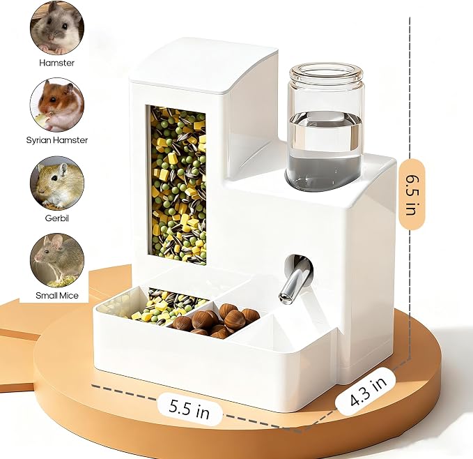 YSHOME&PET 2 in 1 Hamster Water Bottle No Drip Automatic Food Feeder | Small Animal Water Dispenser and Food Bowl with Snack Bowl Cage Accessories for Hamster Gerbils Mouse Hedgehog