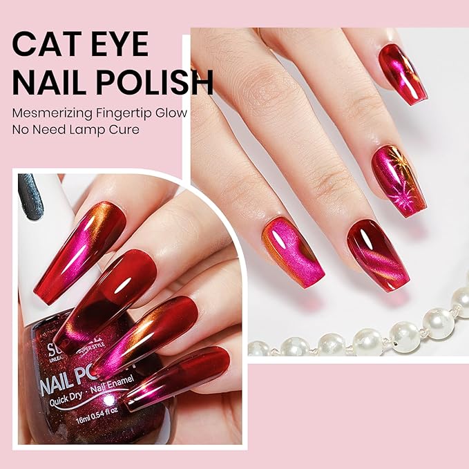 Quick Dry Magnetic Nail Polish,Cat Eye Nail Polish Non Gel with Magnet Cateye Fingernail Lacquer Air Fast Drying Manicure Gift For Women Girls 16ml/0.54 oz