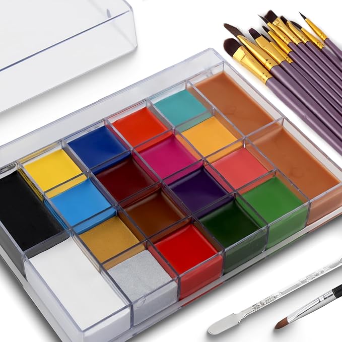 SOVONCARE Oil Based Face Painting Kit Professional for Kids，20 Colors Facepaint Halloween Makeup Professional Face Painting Kit with 12 Brushes for Kids Cosplay SFX Party Special Effects Makeup