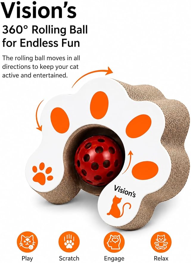 Vision's Cat Toy, Magic Organ Cat Interactive Scratcher Cardboard with Bell Ball, Foldable & Changeable Accordion Shape Exercise Anxiety Relief Toy for Indoor Cats(1PCS)