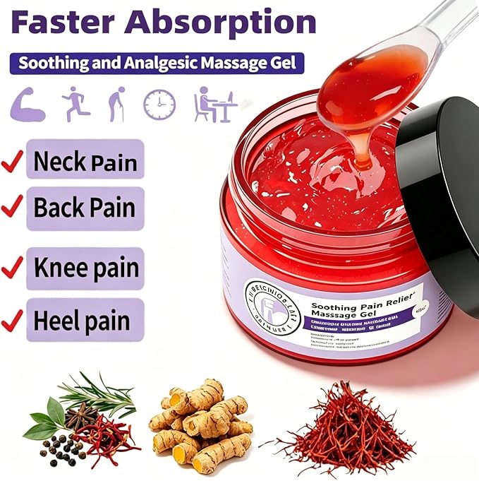 Relief Massage Gel, Natural Herbal Joint & Muscle Soreness Relief Rub with Emu Oil, Turmeric, Saffron & Chondroitin, Soothing Topical Gel for Knee, Shoulder, Neck, Back & Post-Workout Recovery, 4oz