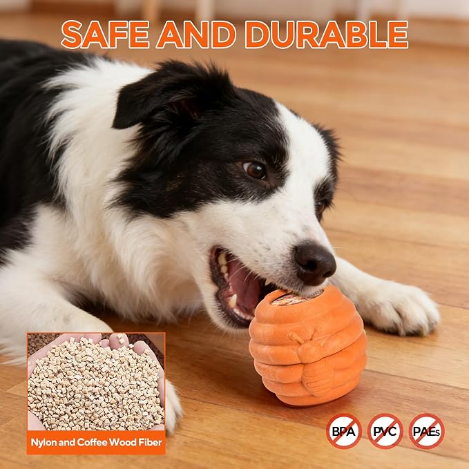 AUSCAT Dog Frozen Treat Toy, Safe and Durable Dog Enrichment Toys to Keep Them Busy, Dog Treat Dispenser in Honey Jar Shape, Orange